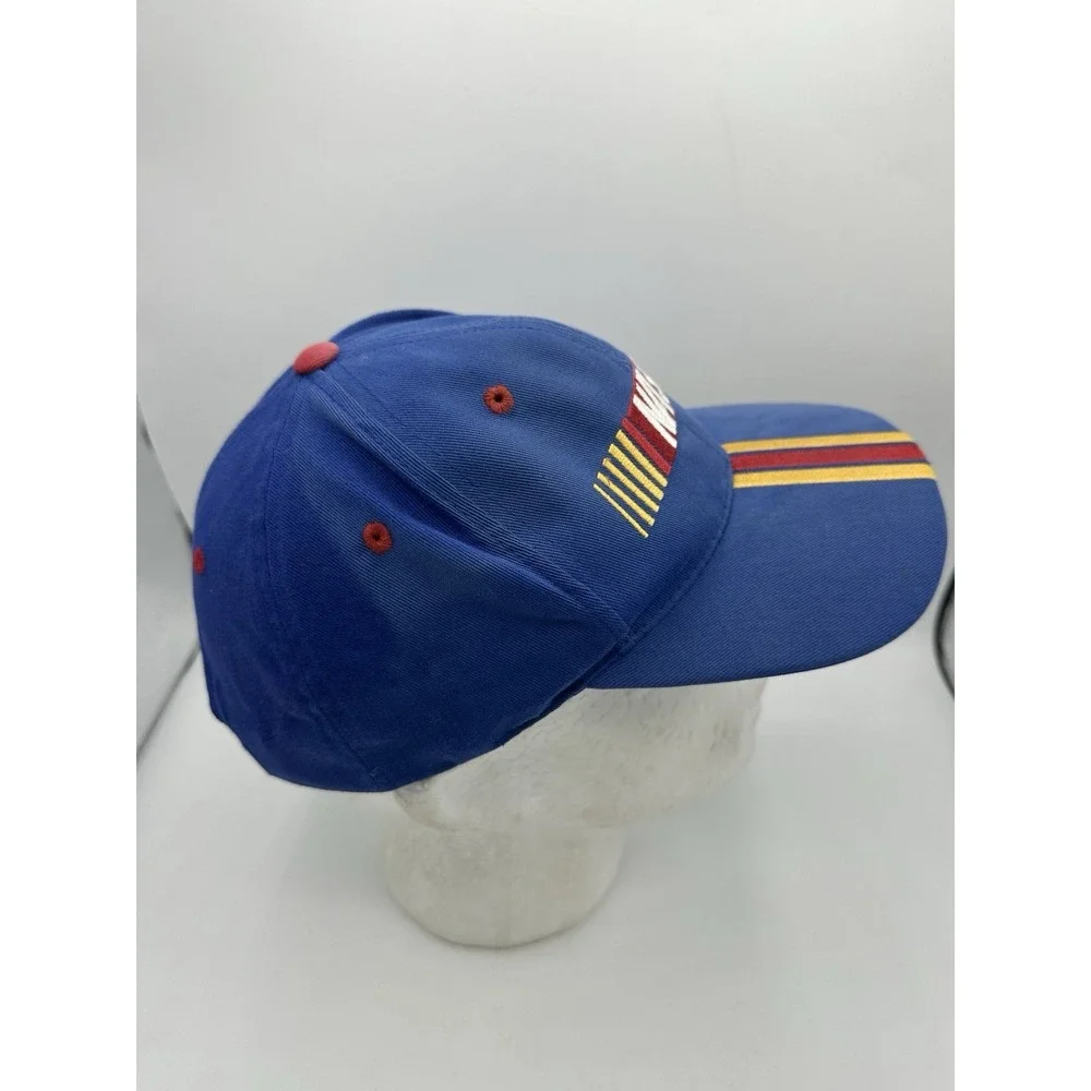 Vintage NASCAR Checkered Flag Sport Snapback Hat Blue Embroidered Racing